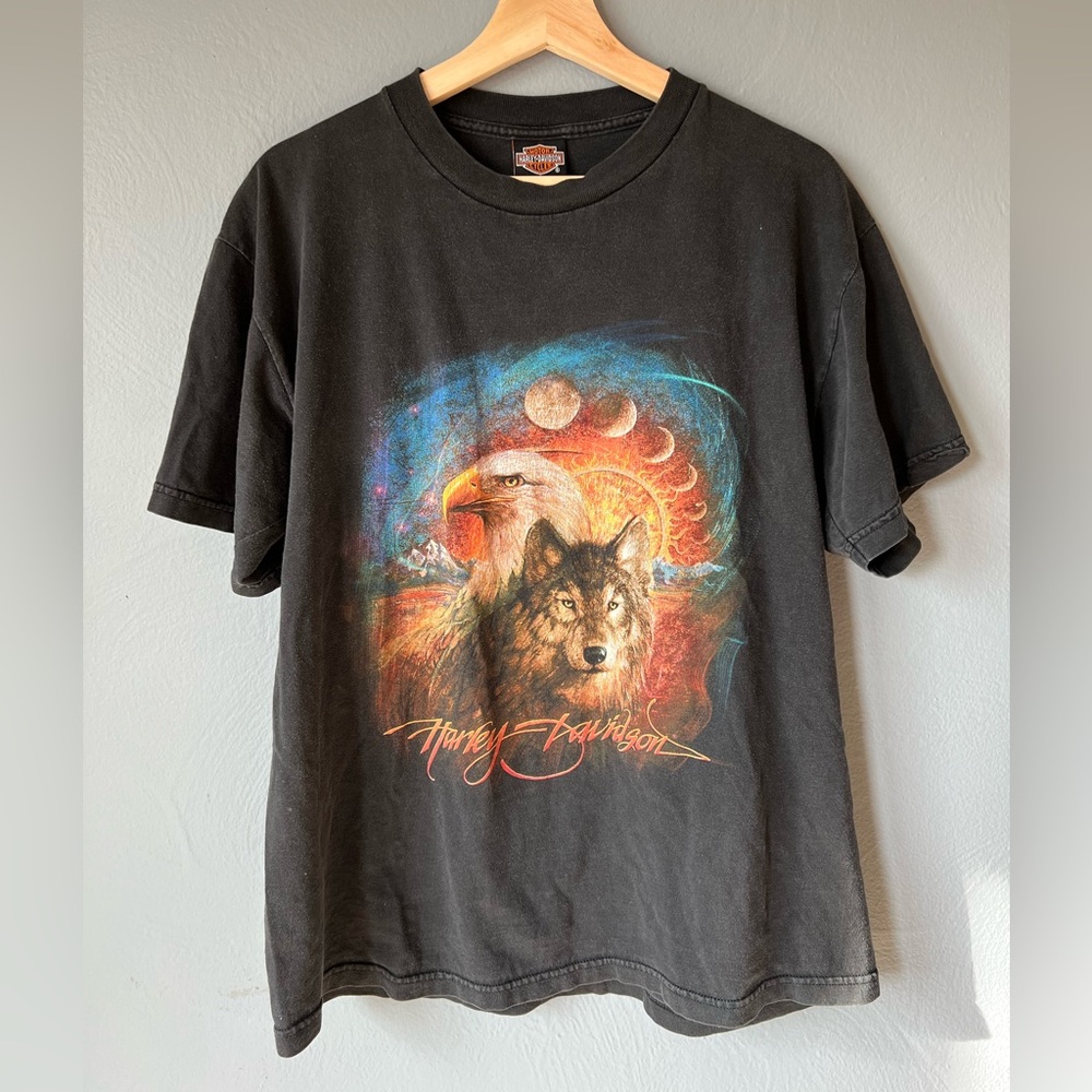 Harley-Davidson Black Graphic Tee with Eagle & Wolf